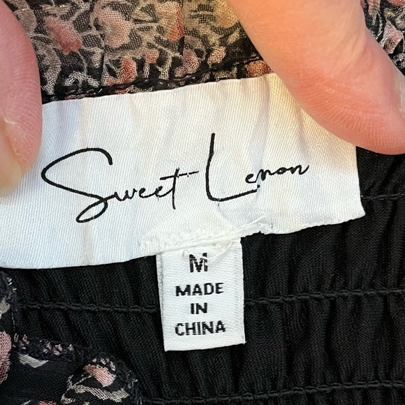 Women’s SWEET LEMON Black Floral Ruffle Elastic Dress Sz M - Picture 5 of 8